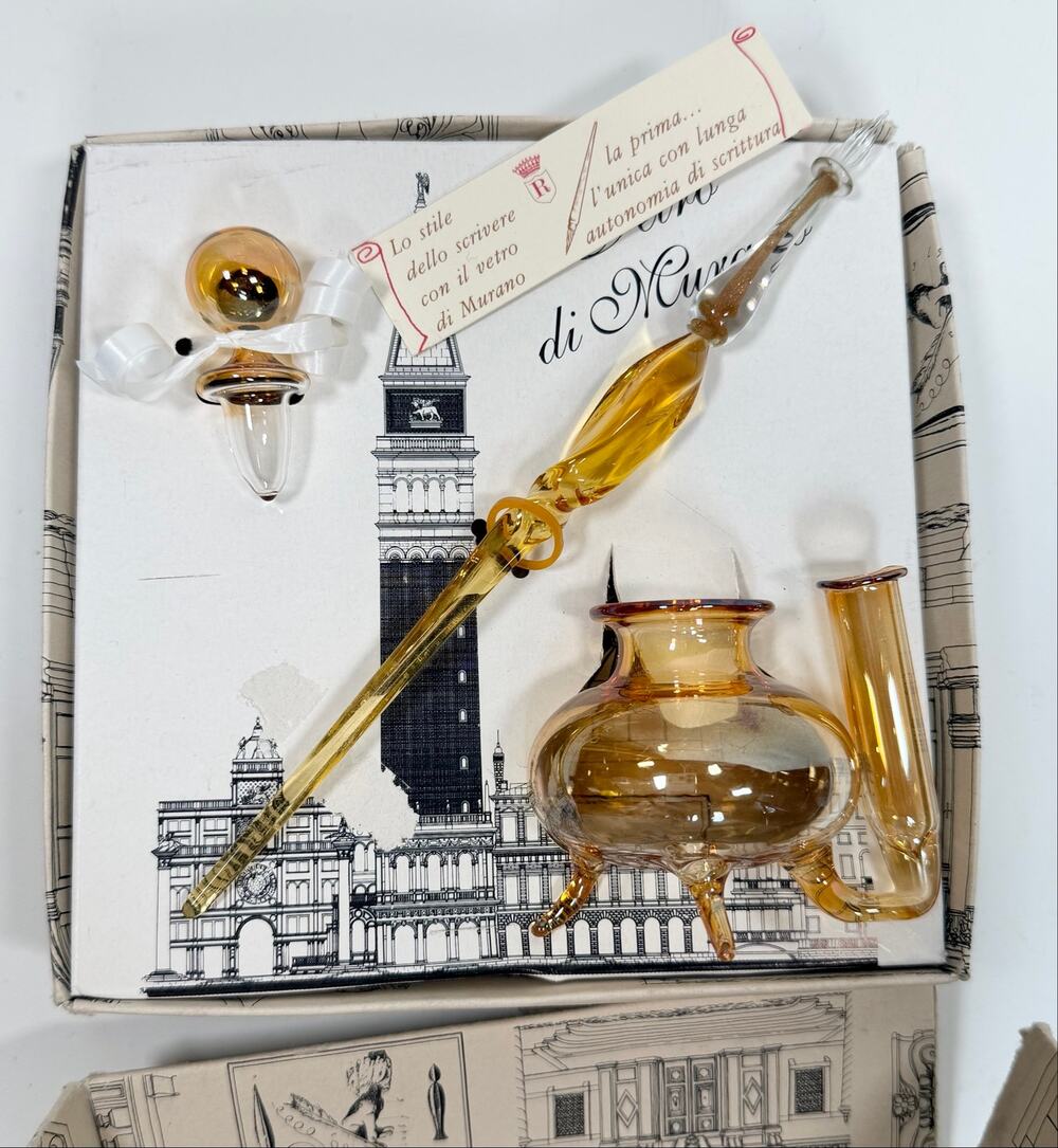NIB Vintage Murano Glass Calligraphy & Dip Pen Set